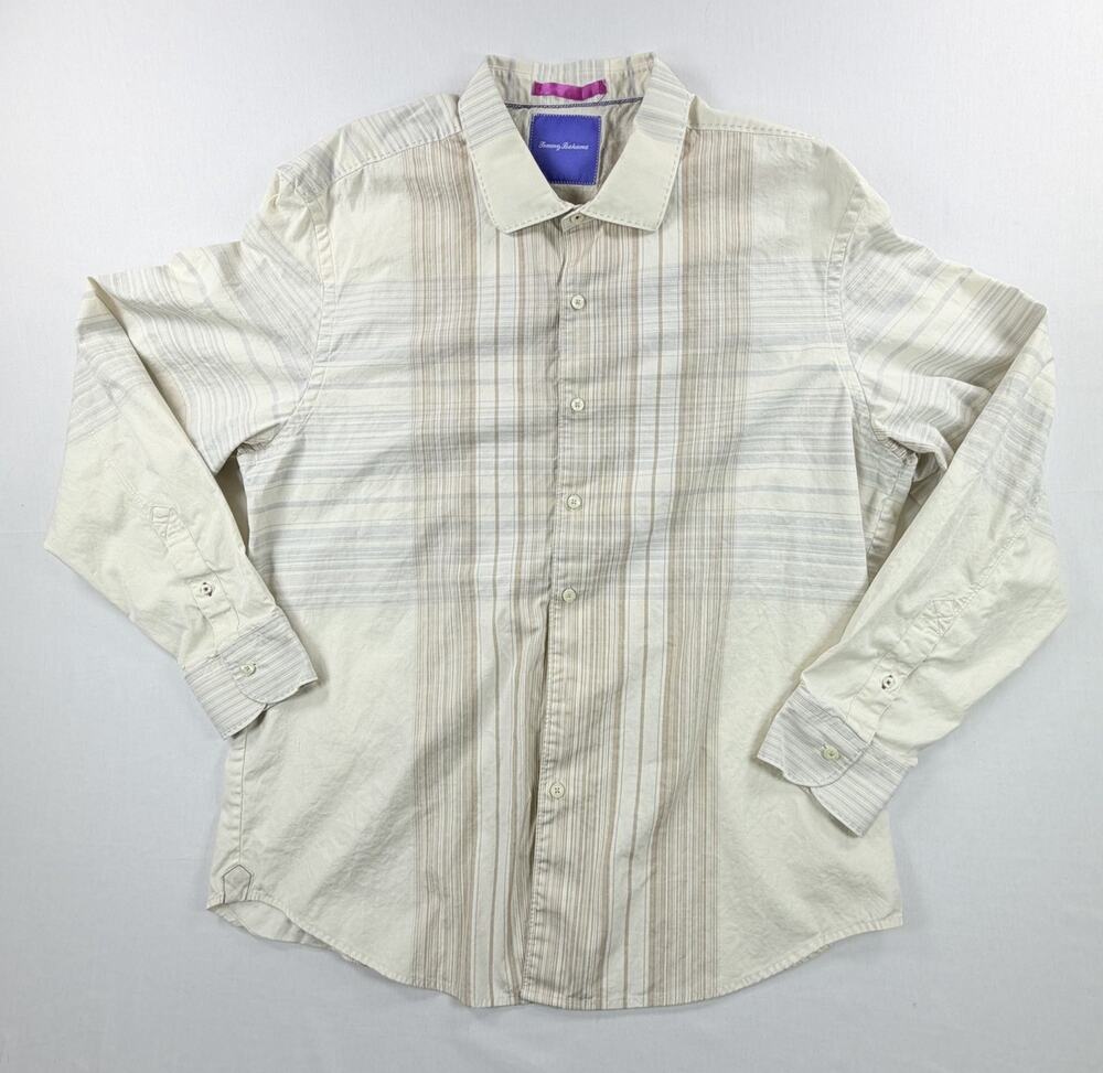 Tommy Bahama Men's Long Sleeve Button-Up Cream Tan Shirt Size XL 100% Cotton